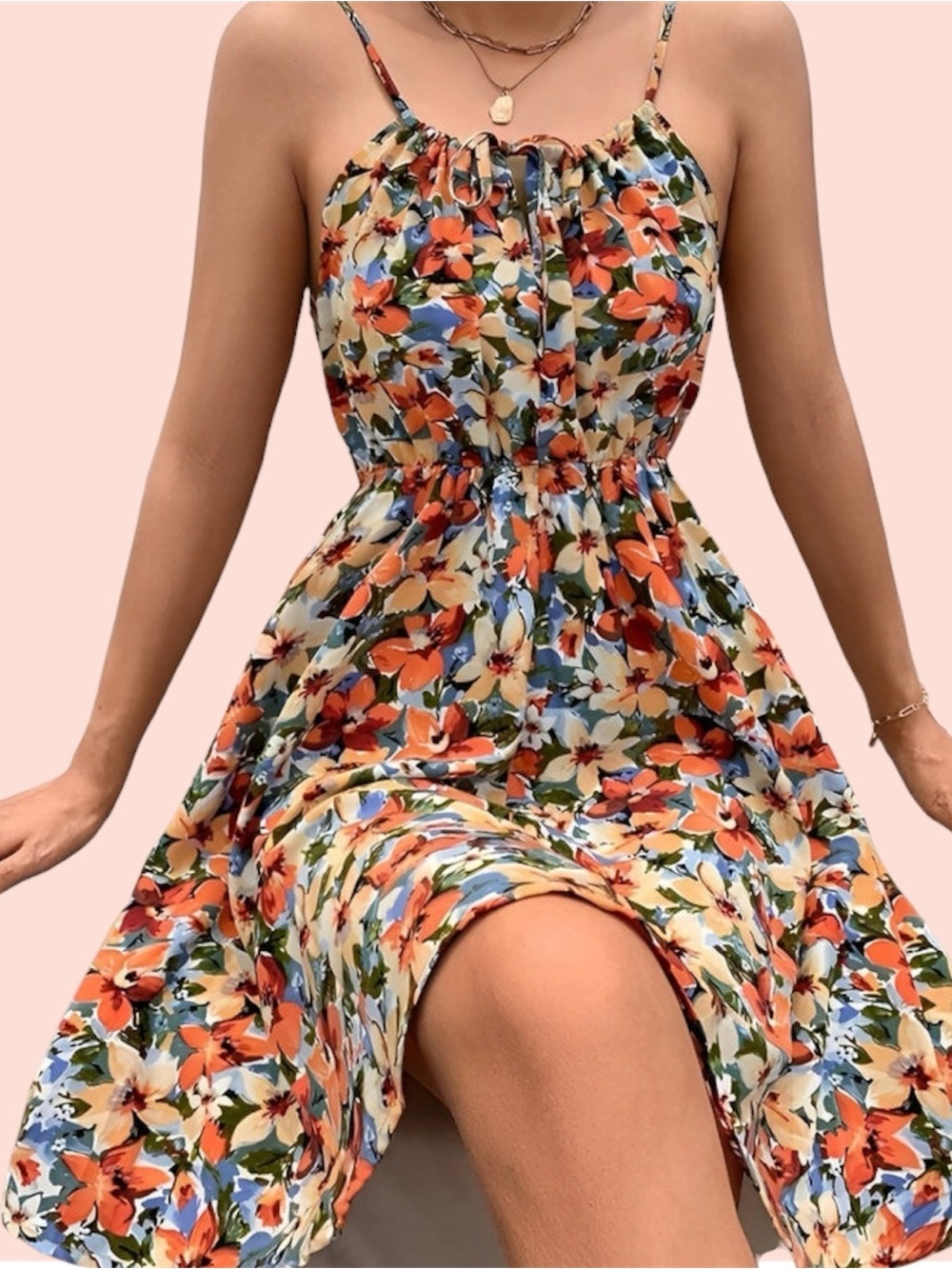 Floral Spaghetti Strap Summer Dress in Multi-Color